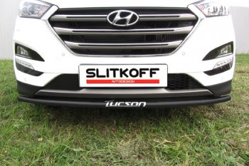 6 849 р. Защита заднего бампера Slitkoff (Ø 42 мм, с надписью)  Hyundai Tucson  3 TL (2015-2018) (Сталь с полимерным покрытием. Цвет: черный). Увеличить фотографию 1