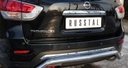 8 649 р. Защита заднего бампера (Ø63 мм волна, нержавейка) Russtal  Nissan Pathfinder  R52 (2012-2017). Увеличить фотографию 1