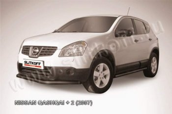 6 449 р. Защита переднего бампер Slitkoff  Nissan Qashqai +2  1 (2008-2010) (Цвет: серебристый). Увеличить фотографию 1