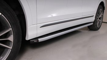 Пороги алюминиевые с пластиковой накладкой карбон, серебро 2020 мм, ТСС Тюнинг Audi (Ауди) Q8 (Ку8)  4MN (2018-2024) 4MN