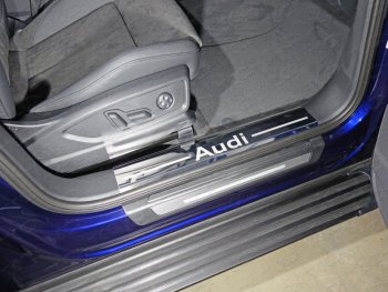 Накладки на пластиковые пороги лист зеркальный надпись audi, автомобиль без пневмоподвески 2шт, ТСС Тюнинг Audi (Ауди) Q5 (Ку5)  FY (2017-2020) FY дорестайлинг